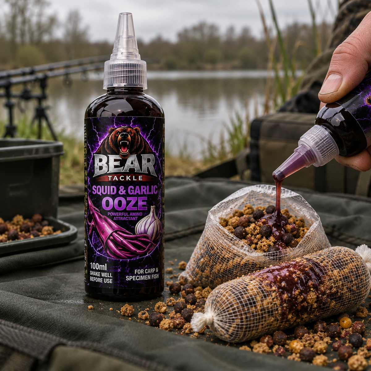 PVA-friendly Squid and Garlic Ooze applied to a carp bait mix