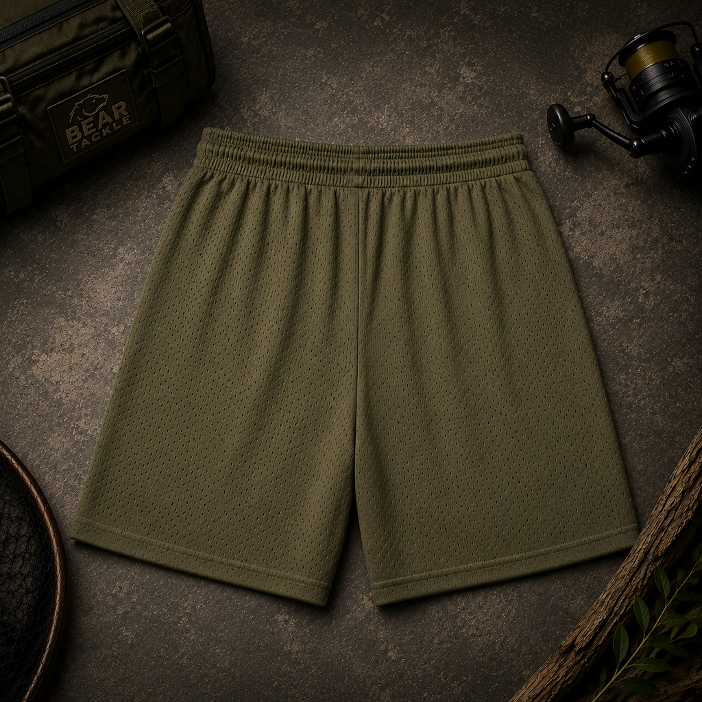 Bear Tackle lightweight army green carp fishing shorts – product view 2