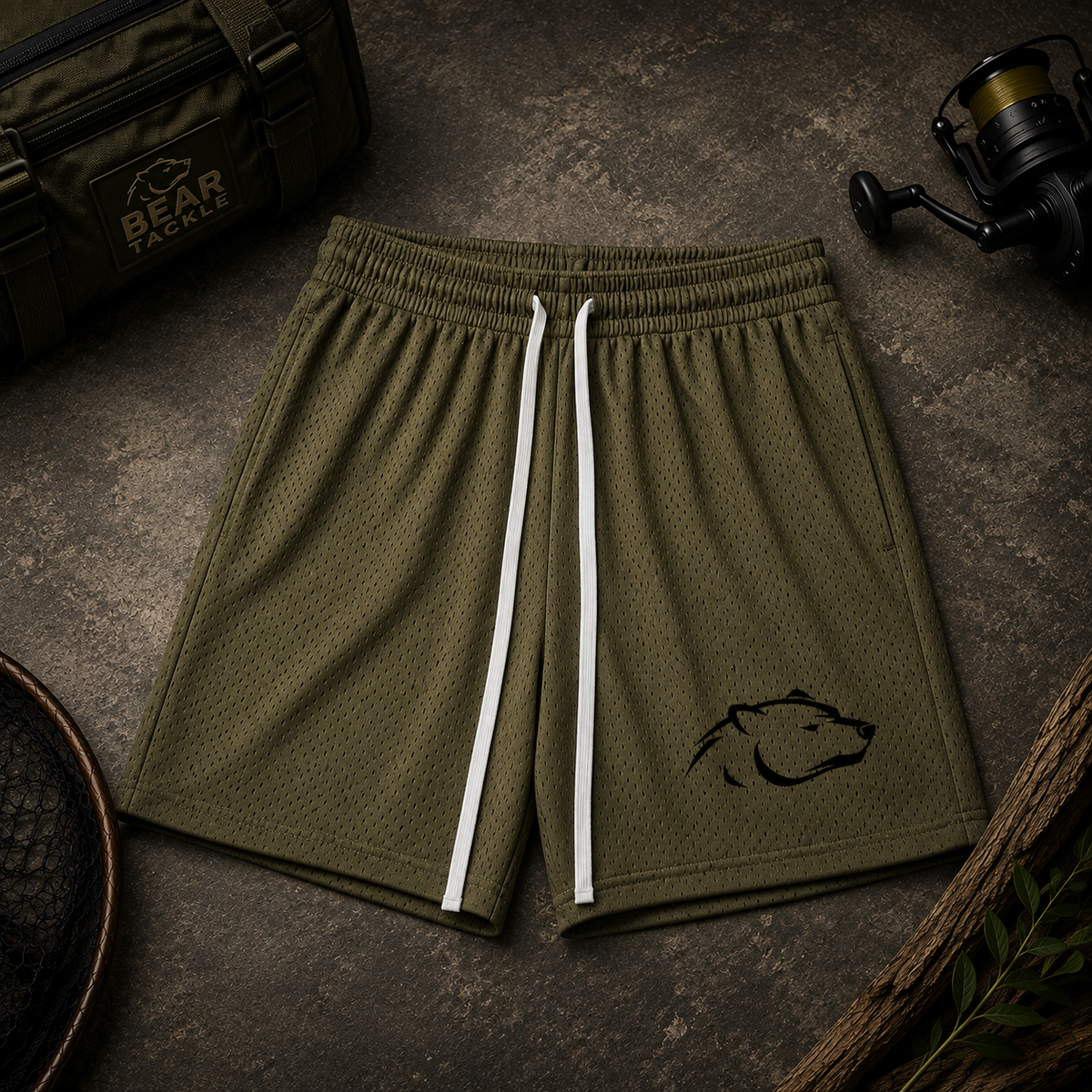 Bear Tackle lightweight army green carp fishing shorts